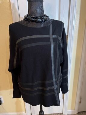 Milano Black Crew Neck Sweater with Matte Stripe Detail